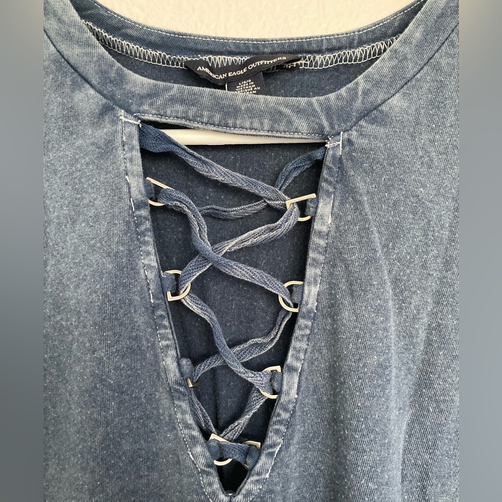 4/$25 American Eagle Outfitters Blue Shirt Dress Women’s Large - Picture 3 of 8